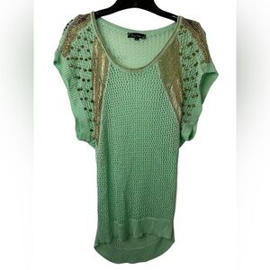 Downtown Coalition Mint Green Knit Top with Gold Accents
